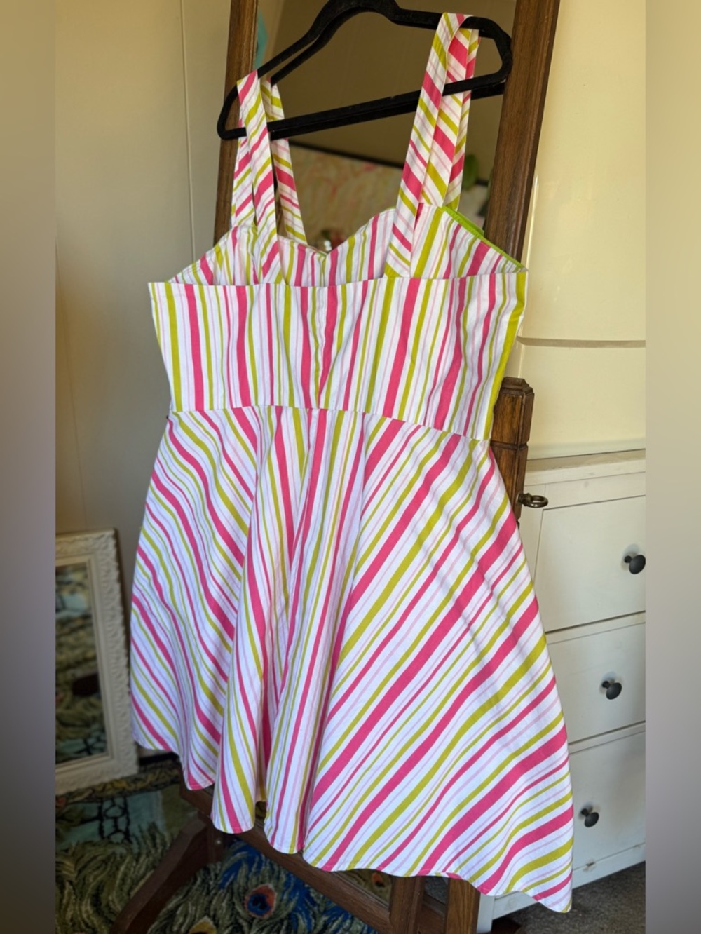 Striped Sundress with Lime Trim - Pink & Green, plus size 3X - Picture 6 of 7